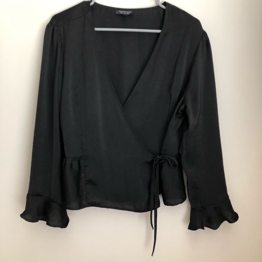 TOPSHOP Black Wrap Top